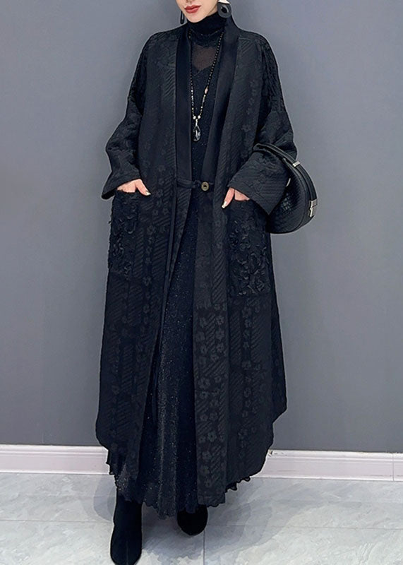 Natural Yellow V Neck Print Pockets Long Trench Coats Long Sleeve