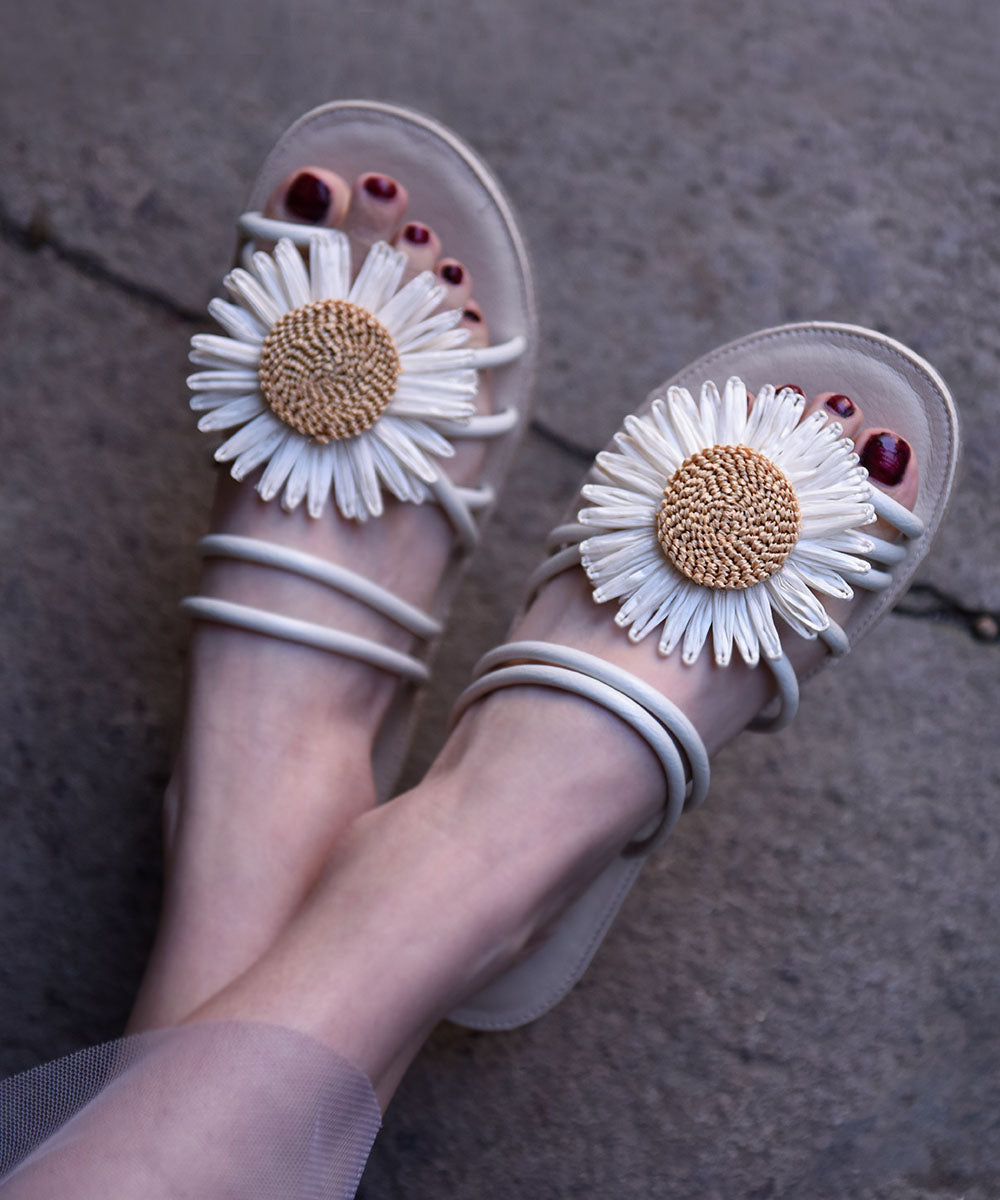 Beige Faux Leather Splicing Slide Sandals