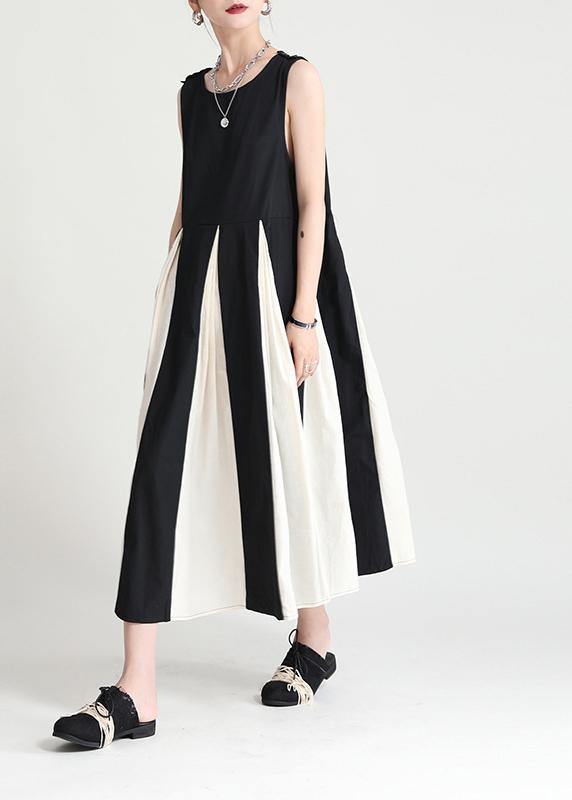 French Black Patchwork White Sleeveless Maxi Dress Summer