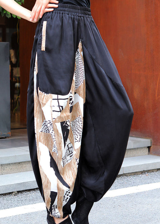 Loose Black Patchwork Apricot Spring Pants