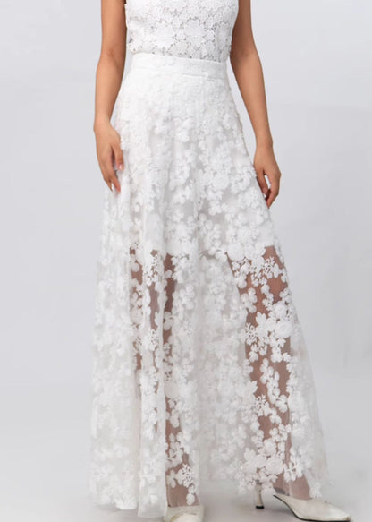 White Zippered High Waist Lace Skirt Summer