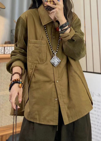 Khaki Oversized Patchwork Fine Cotton Filled Coat Outwear Spring