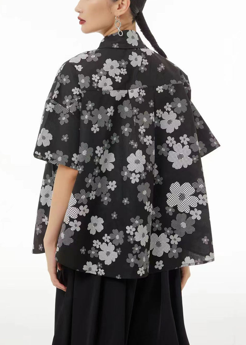 White Peter Pan Collar Print Cotton Shirts Summer