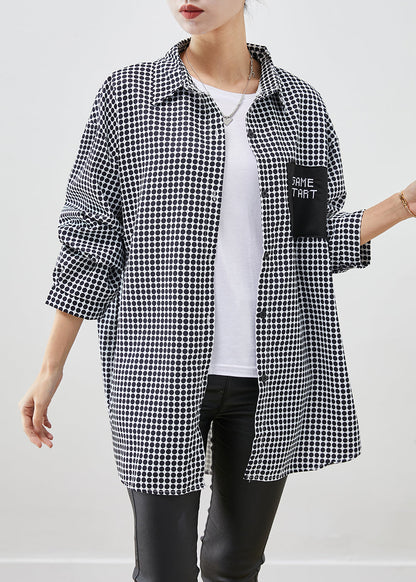 Black Oversized Plaid Spandex Blouse Top Fall