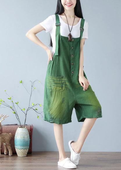 Green Pocket Hot Pants Jumpsuit Summer