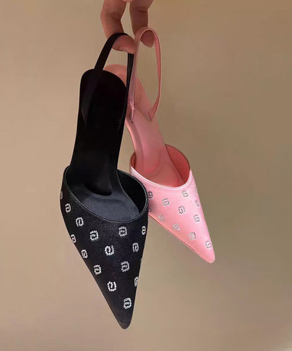 Black Stiletto Faux Leather Sandals Pointed Toe