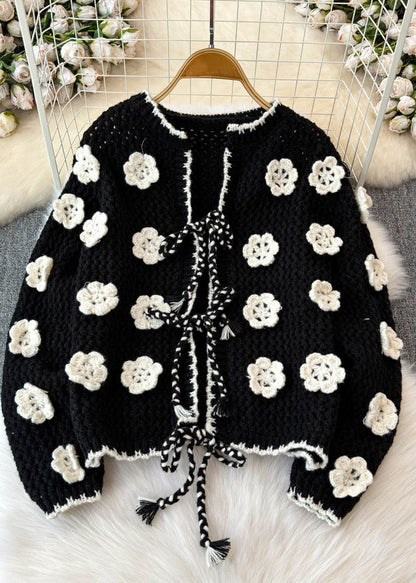 French Apricot O-neck Tie Waist Cotton Knit Cardigans Spring