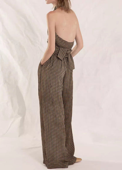 Original Plaid Tank Top and High Waist Wide Leg Pants Two Pieces Summer