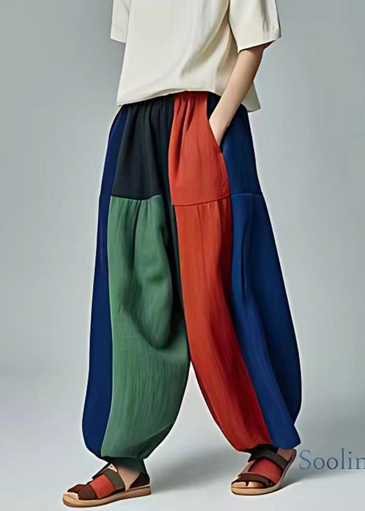 Rainbow Striped Pockets Patchwork Wide Leg Pants