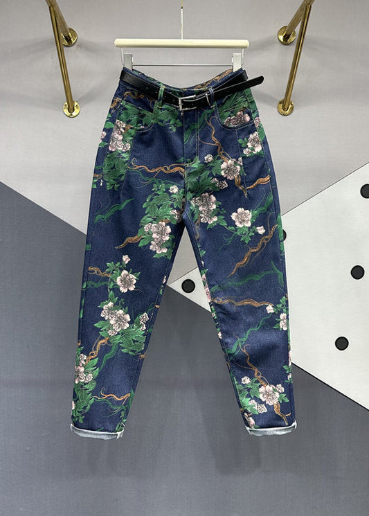 Navy Pockets Patchwork Denim Pants Fall