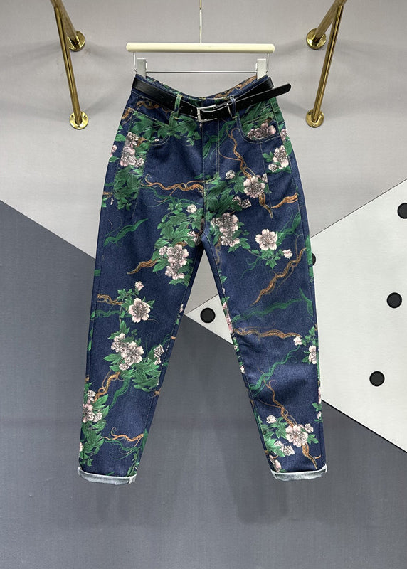 Navy Pockets Patchwork Denim Pants Fall