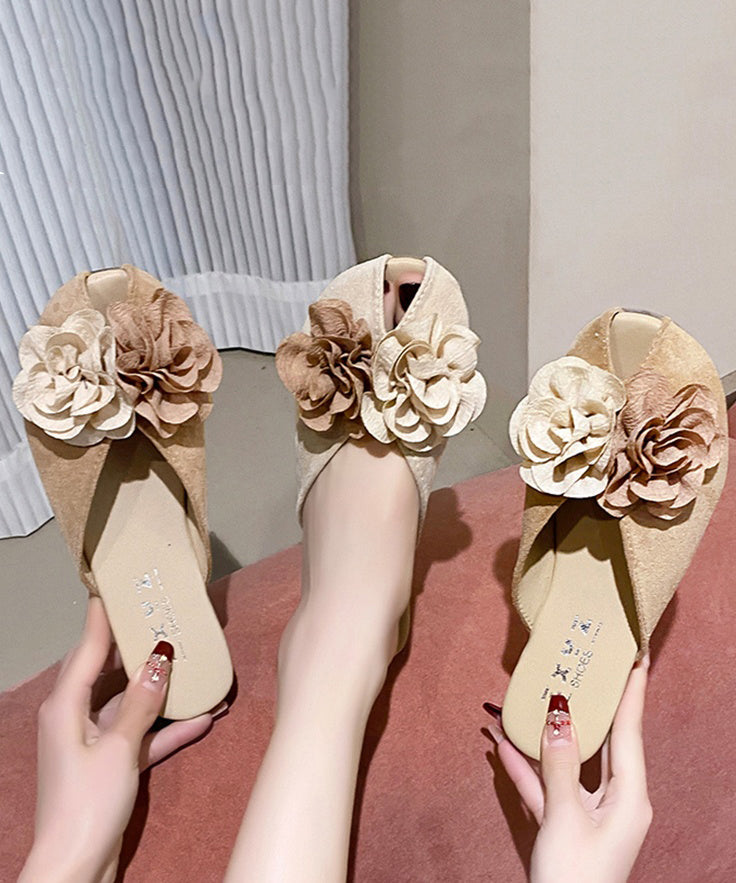New Khaki Suede Splicing Slide Sandals