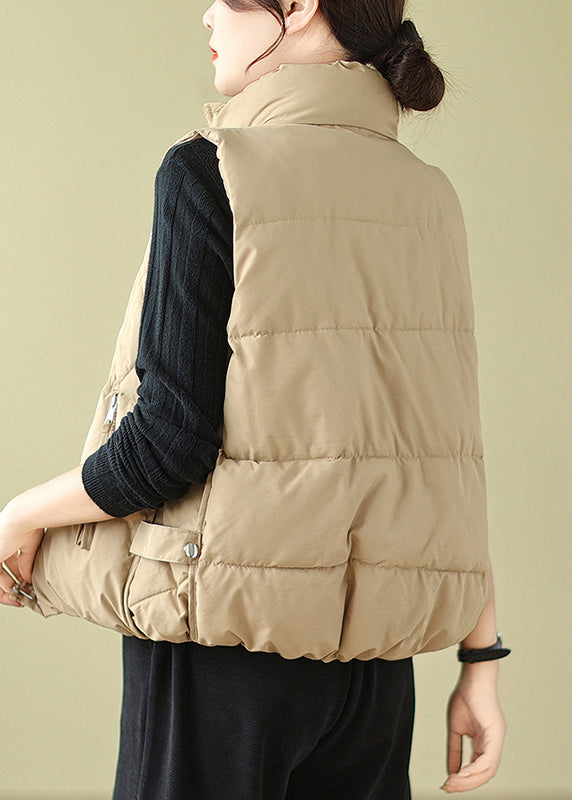 Khaki Zip Up Patchwork Fine Cotton Filled Vest Sleeveless