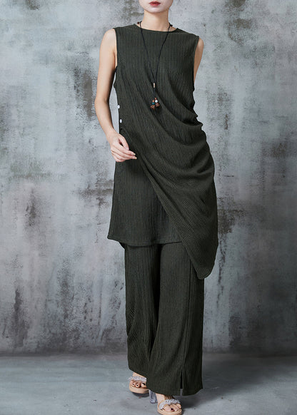 Modern Dull Green Asymmetrical Side Open Two Piece Set Summer