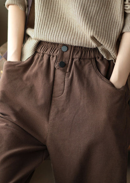 Chocolate Slim Cotton Harem Pants Elastic Waist Fall