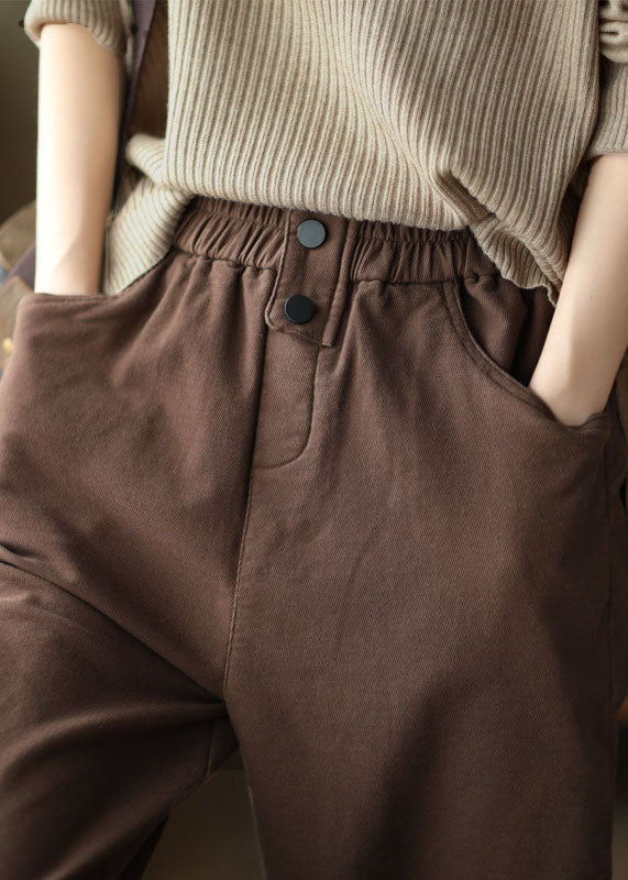 Chocolate Slim Cotton Harem Pants Elastic Waist Fall