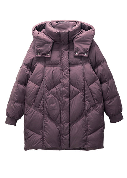 Purple Hooded Warm Duck Down Down Coat Winter