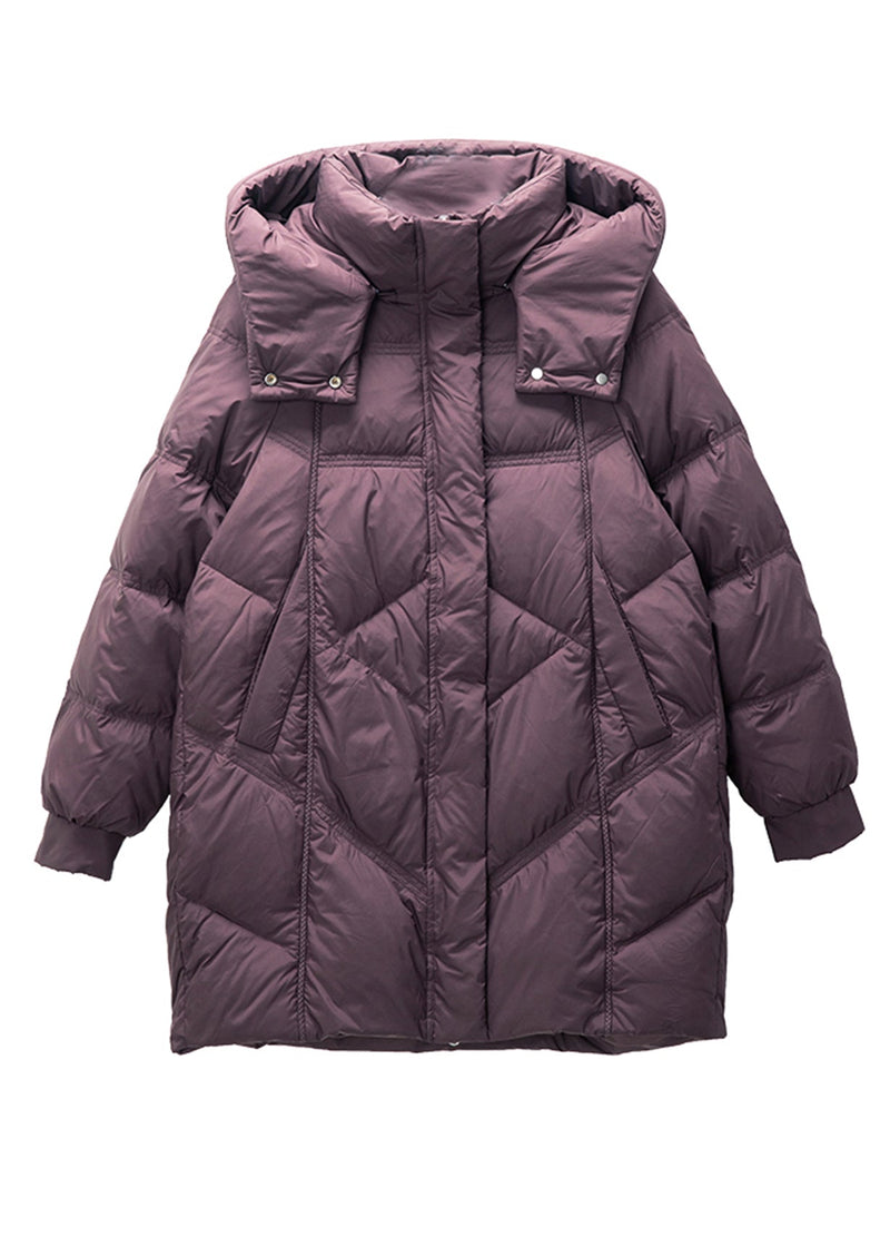 Purple Hooded Warm Duck Down Down Coat Winter