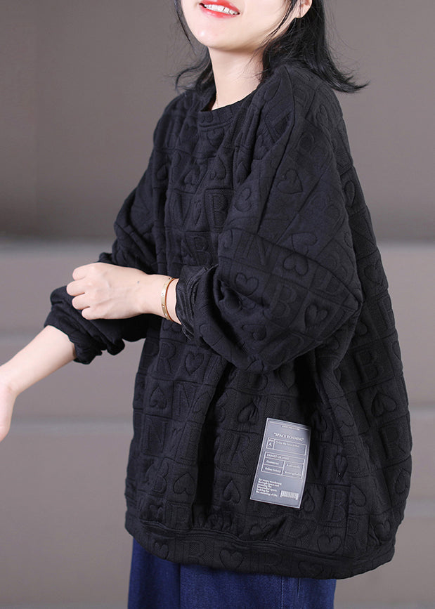 Black O-neck Graphic Patchwork Sweatshirts Long Sleeve