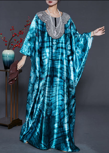 Green Oversized Tie Dye Silk Dress Batwing Sleeve