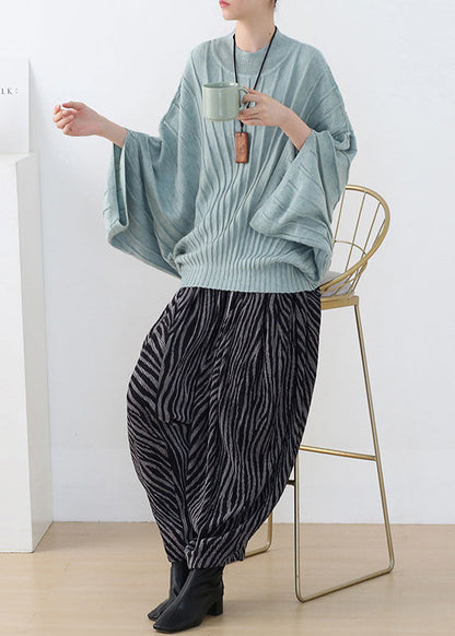 Original Design Green O-neck Knit Tops Batwing Sleeve
