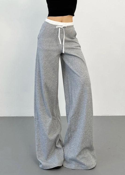 Natural Light Grey Tie Waist Wide Leg Pants Spring
