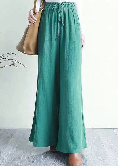 Light Green Pockets Patchwork Drawstring Cotton Pants Spring