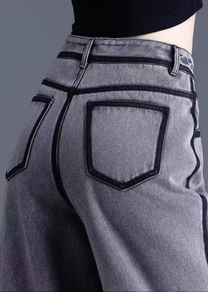 Grey Pockets High Waist Warm Fleece Pants Spring