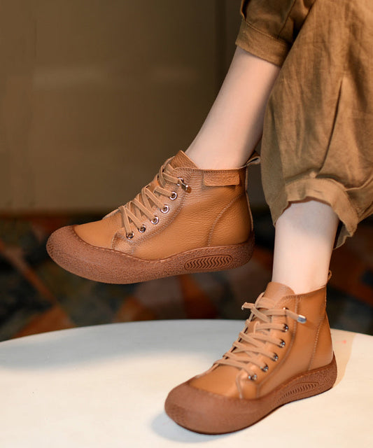 Brown Boots Cowhide Leather Splicing Cross Strap