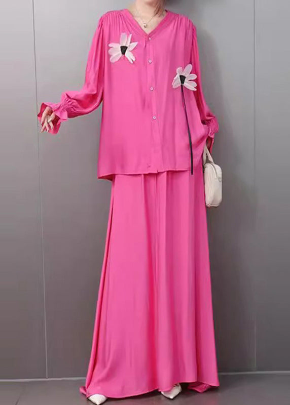 Rose Button Shirts and Maxi Skirts Two Piece Set Flare Sleeve