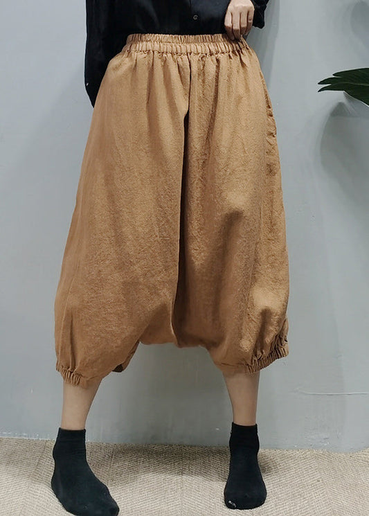 Navy Elastic Waist Linen Harem Pants Spring