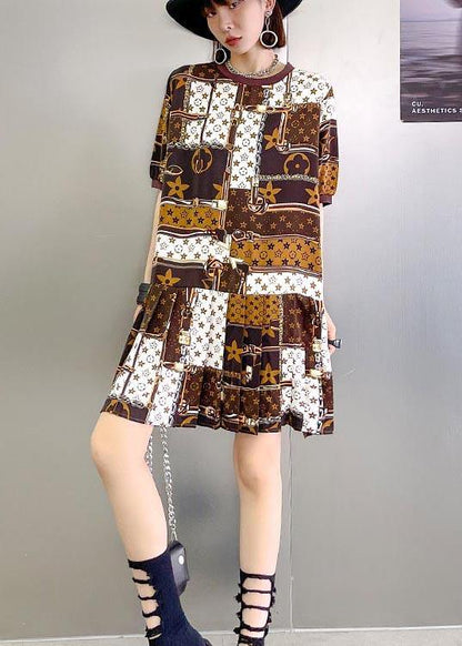 Fine Print O-neck Short Sleeve Vacation Dresses Summer