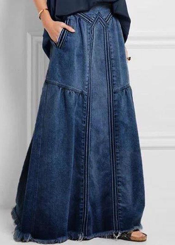 Distressed Color Elastic Waist Loose Denim Skirt With Pocket