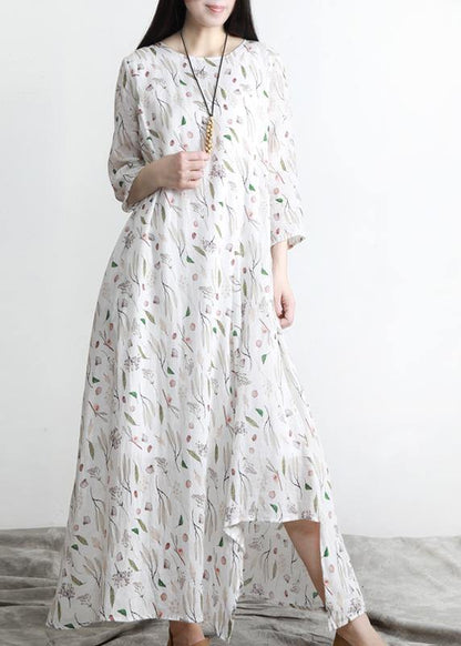 Unique Print Asymmetrical Design Linen Summer Robe Dresses