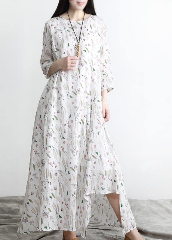 Unique Print Asymmetrical Design Linen Summer Robe Dresses