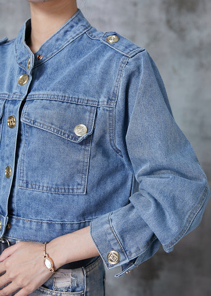 Blue Back Hollow Out Denim Short Coats Fall
