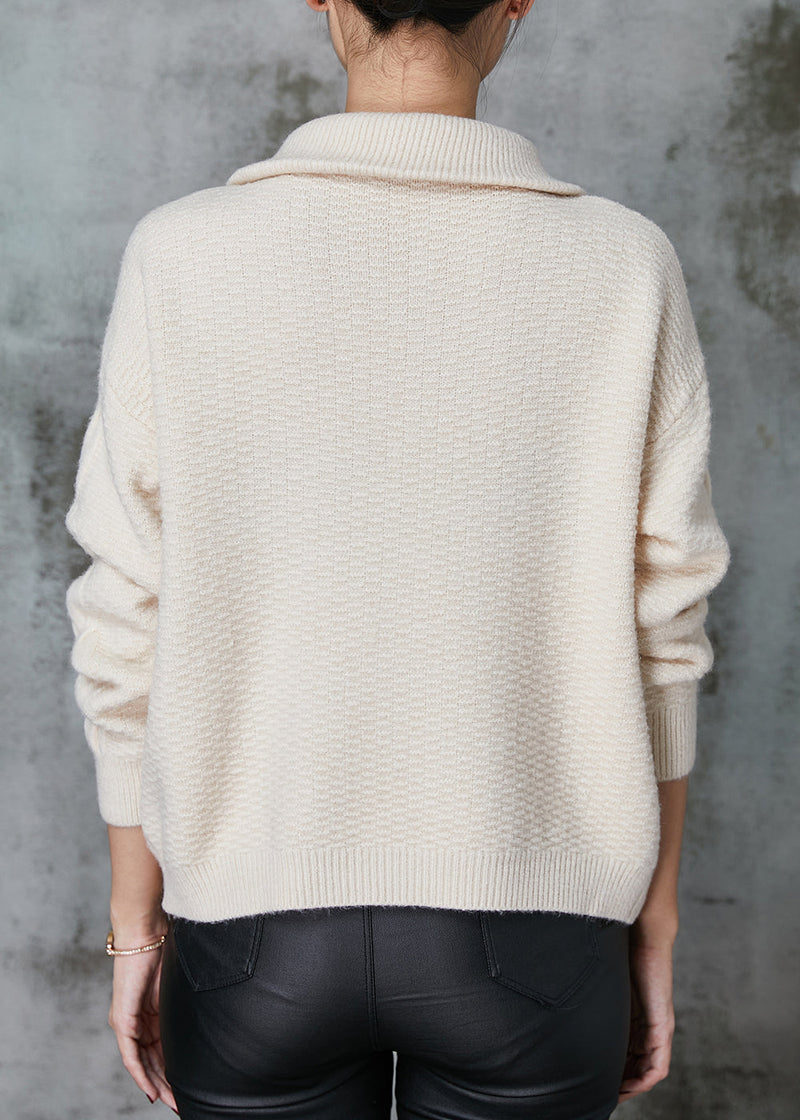 Apricot Zip Up Thick Knit Sweater Tops Spring