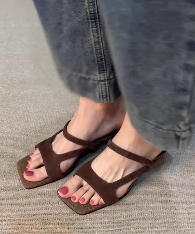 Splicing High Heel Slide Sandals Brown Suede