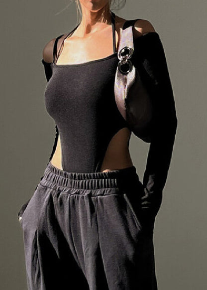 Black Cold Shoulder Halter Cami Bodysuit