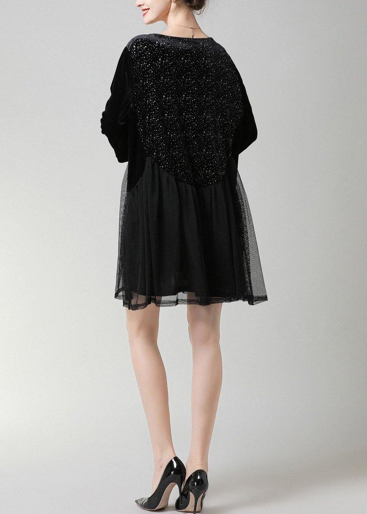 Black Patchwork Chiffon Summer Maxi Dresses