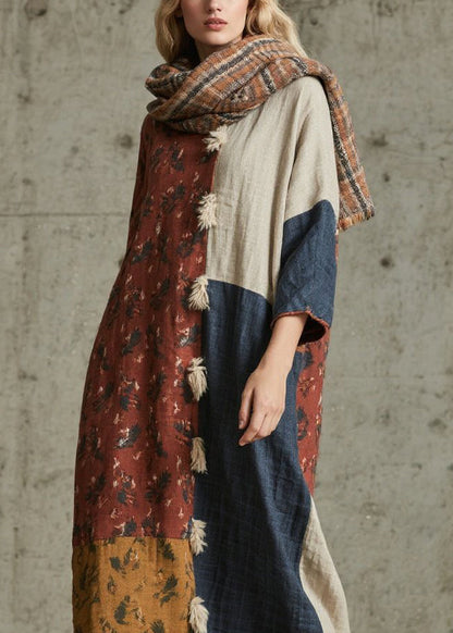 Print Patchwork Cotton Maxi Dresses Fall