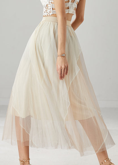 Apricot High Waist Patchwork Tulle Skirts Summer