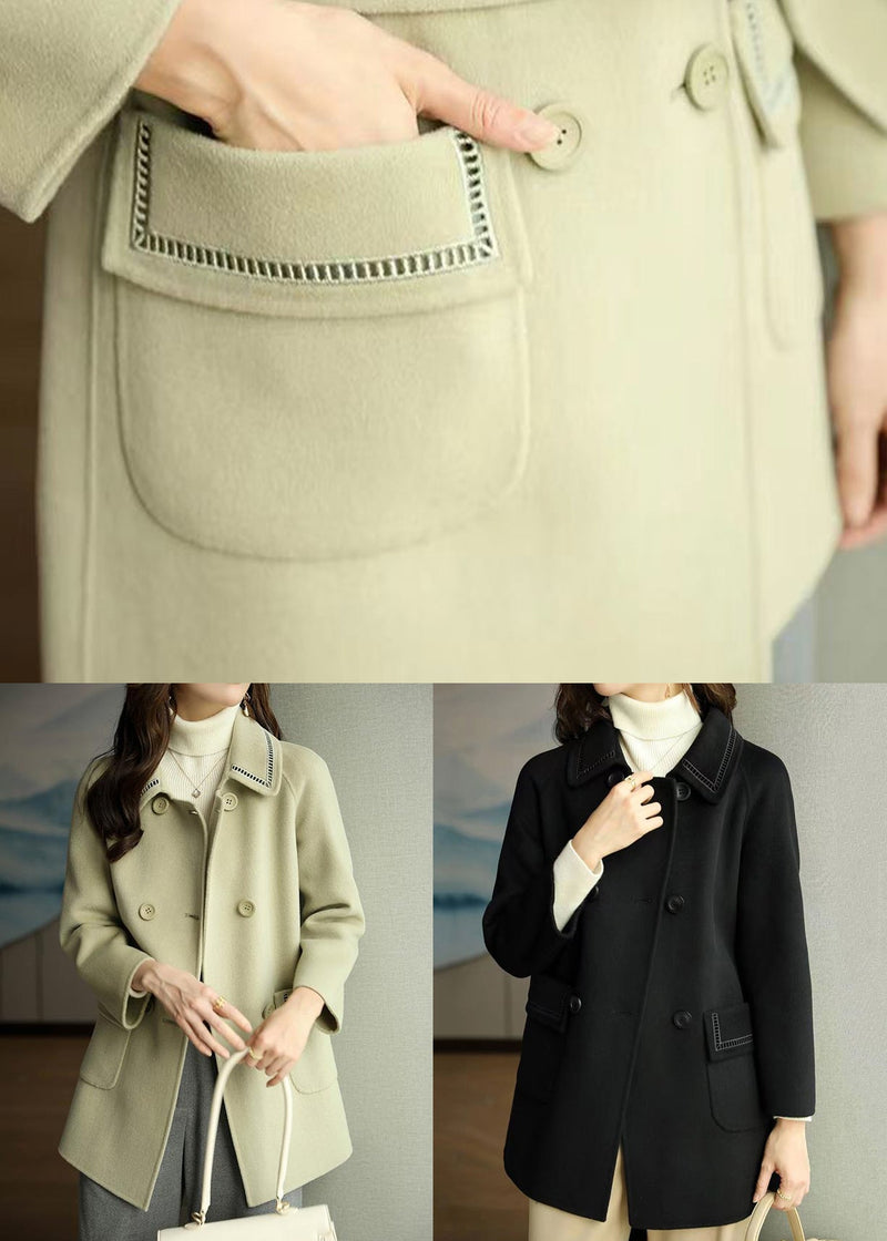 Light Green Peter Pan Collar Pockets Woolen Coats Winter