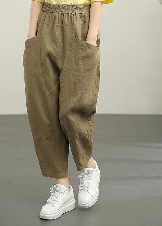 Chocolate Elastic Waist Linen Summer Pants