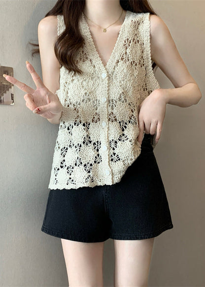Apricot Hollow Out Knit Vest Summer