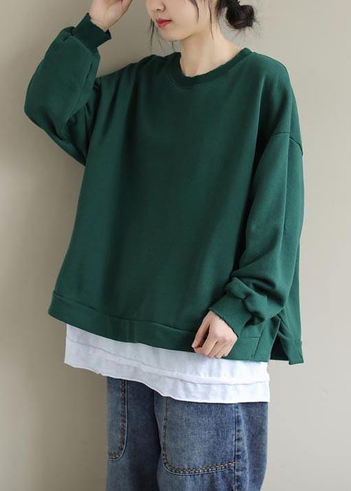 Green Clothes for O Neck False Two Pieces Loose Spring Shirt
