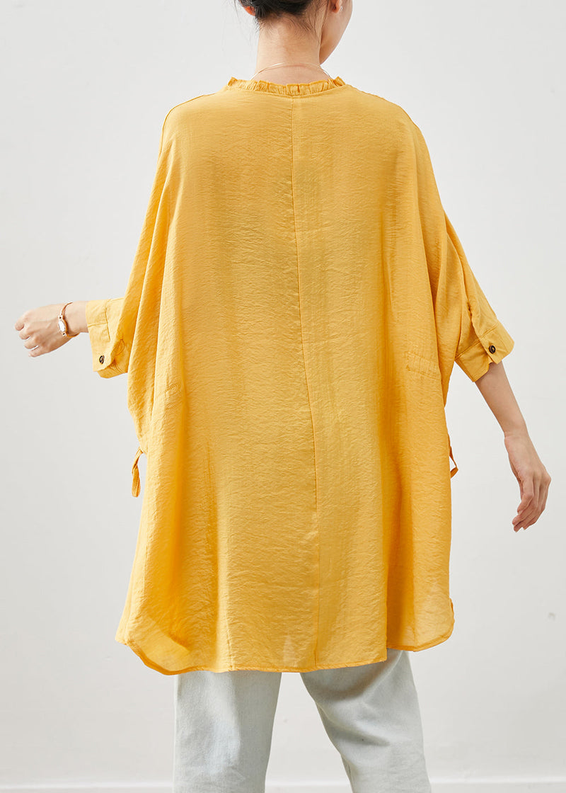 Yellow Ruffled Oversized Linen Holiday Dress Summer