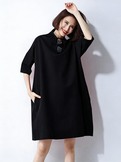 Classy Red Loose Turtleneck Summer Party Dresses Half Sleeve