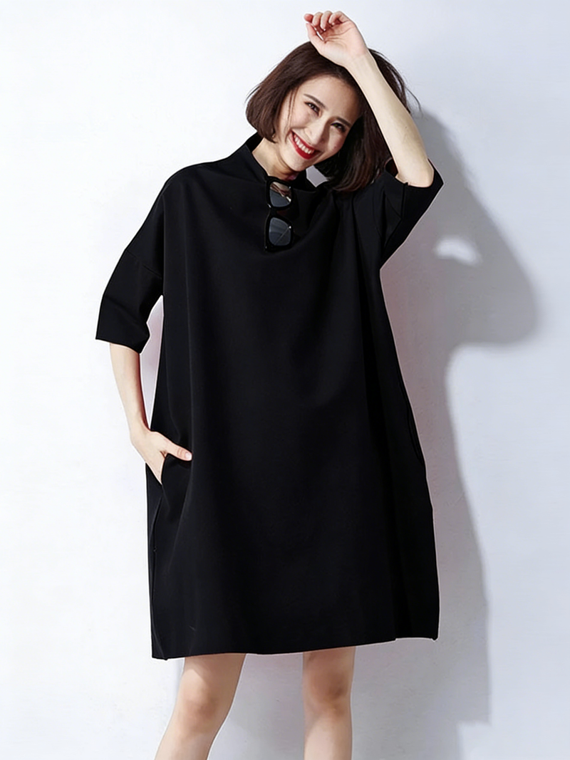 Classy Red Loose Turtleneck Summer Party Dresses Half Sleeve