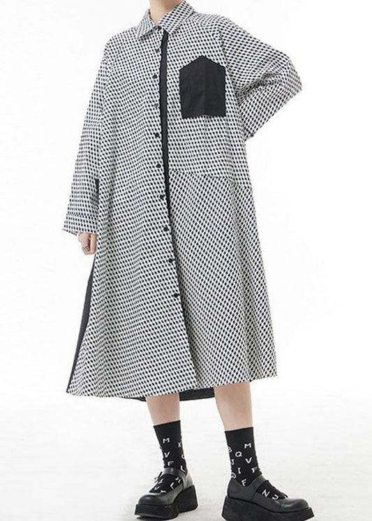 White Peter Pan Collar Button Patchwork Shirt Dresses Spring